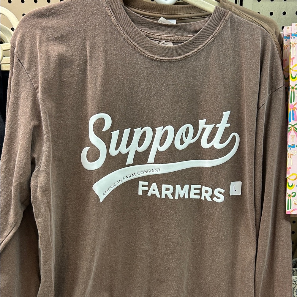Brown 'Support Farmers' Long Sleeve Shirt